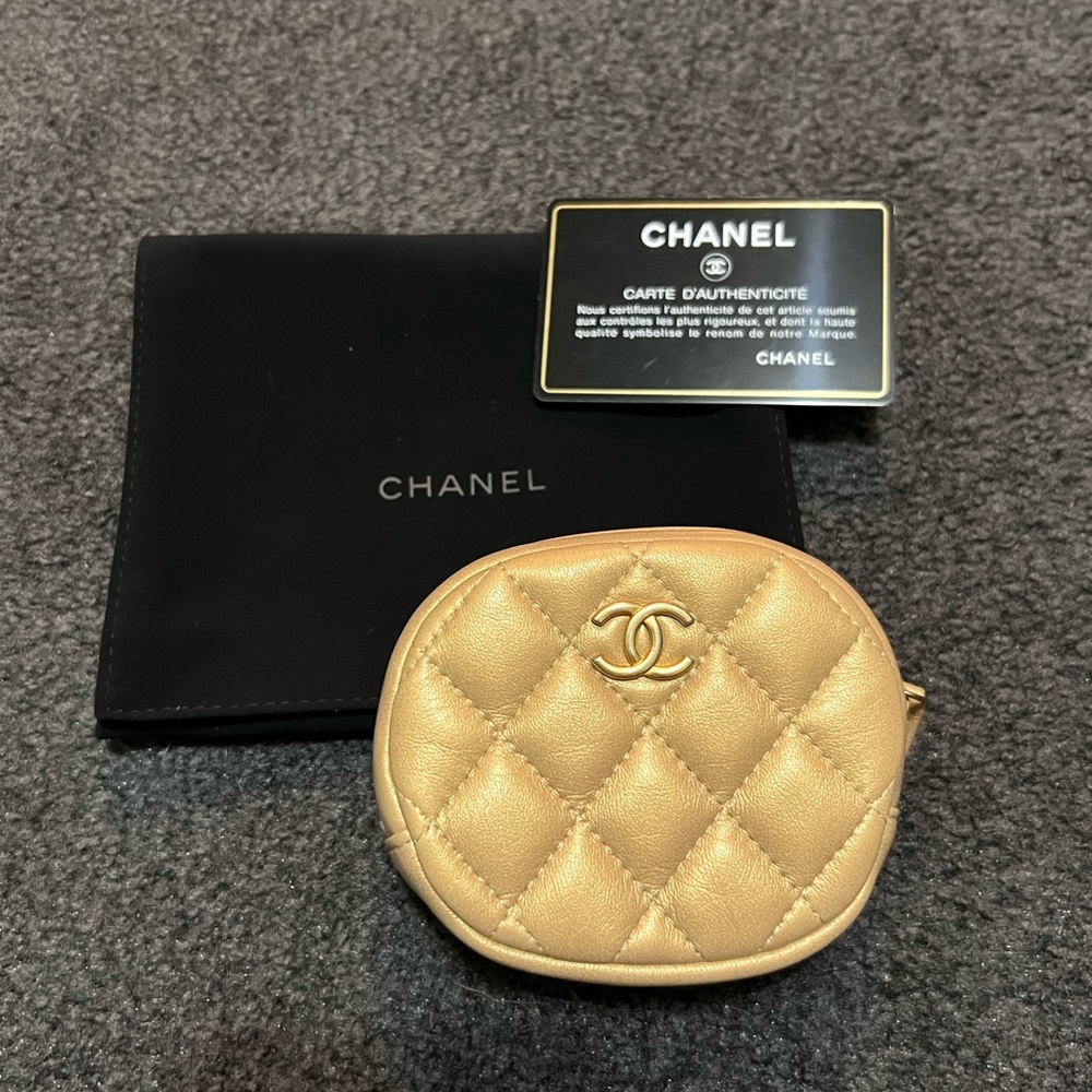 Chanel gold leather coin purse